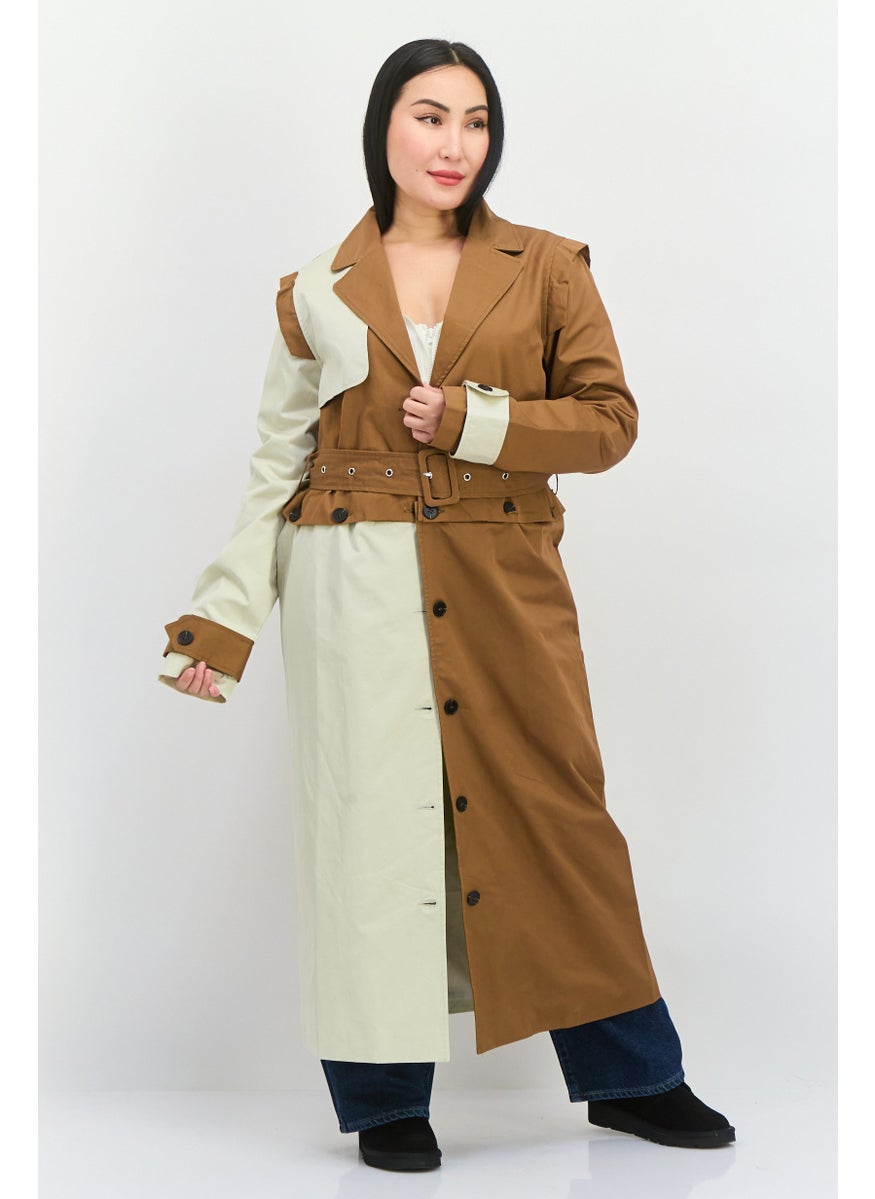 Unique21 - Women Solid Belted Trench Coat, Beige - Image 1