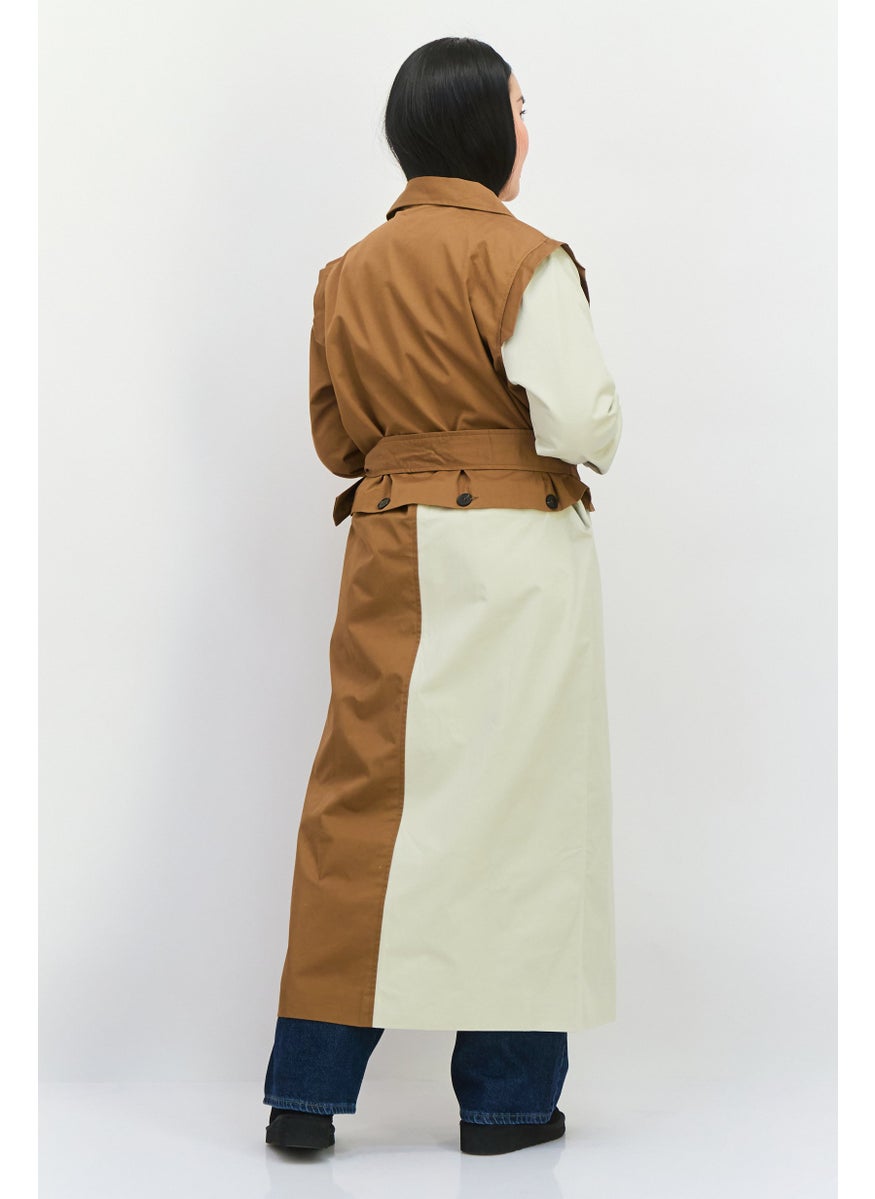 Unique21 - Women Solid Belted Trench Coat, Beige - Image 1