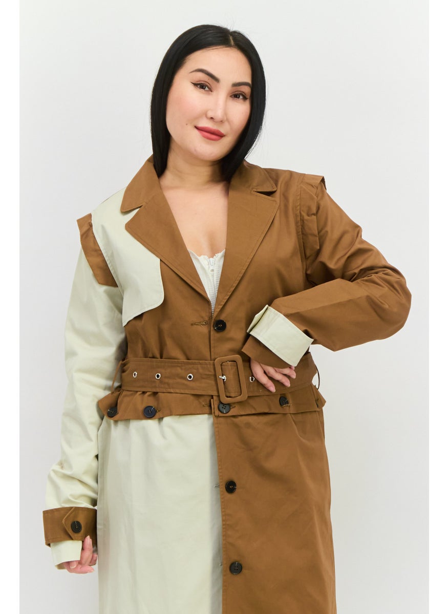 Unique21 - Women Solid Belted Trench Coat, Beige - Image 1