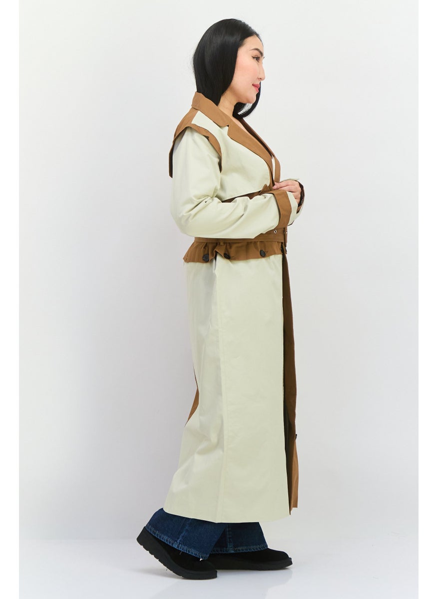 Unique21 - Women Solid Belted Trench Coat, Beige - Image 1