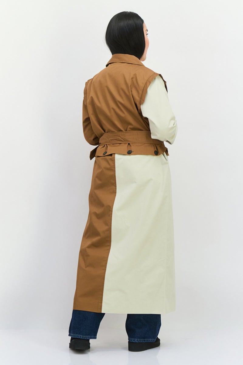 Unique21 Women Solid Belted Trench Coat, Beige  - Image 2