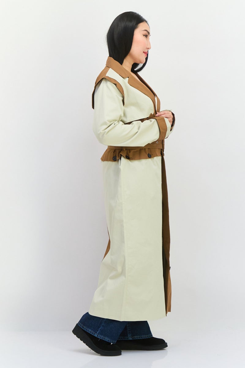 Unique21 Women Solid Belted Trench Coat, Beige - Image 4