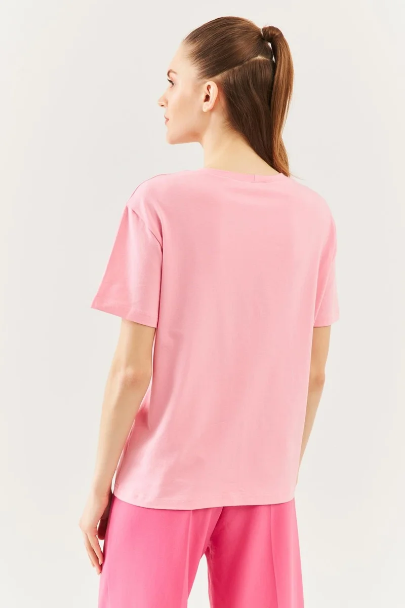 بوتيكجيز Pink Oversize Comfortable 100% Cotton Combed Crew Neck Short Sleeve Basic T-Shirt