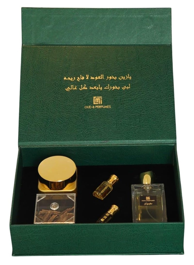 Mi Oud and Perfumes Eid & Ramadan Special Unisex Gift Box Set: Complete with Oudh Ma Al Attar, Oudh Hindi Super High, 2 Mix Khalta Bottles, and a Love By Choice Perfume- for Eid,Wedding Gift,Birthday Gift (A)  - Image 1