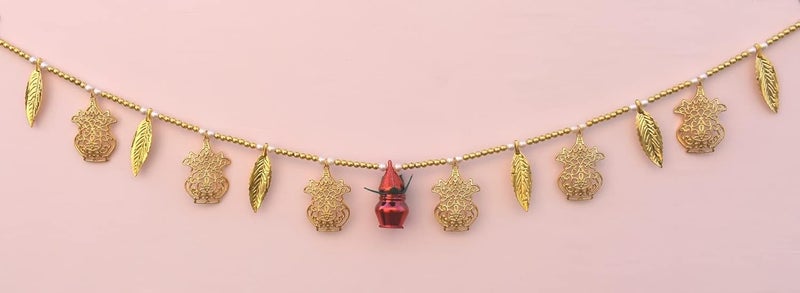 CREYENTESTorans for Entrance Door with Golden Kalash Coconut Design for Diwali Decoration Items Home Mandir Puja DcorNavratri Onam Pongal Pooja Room Bandhanwwar 315 Feet Big Kalash Nariyel - Image 1