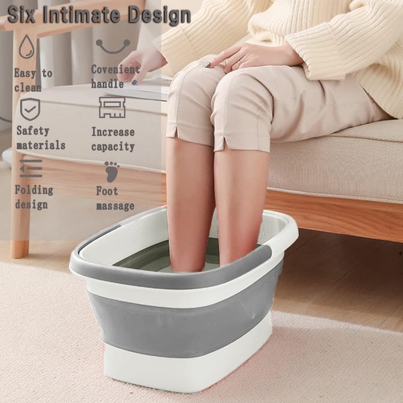 Beinilai Collapsible Foot Bath Basin for Soaking Feet,Foot Soak Tub,Plastic Foot Bucket with Handles and Massage Acupoint,Foldable Laundry Basket-Gery - Image 3