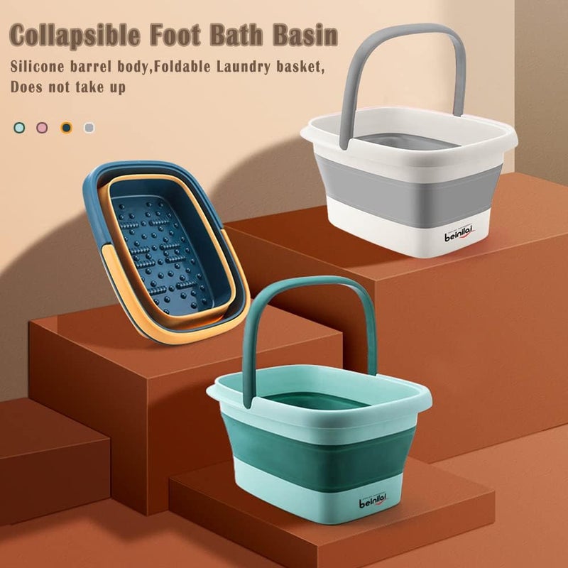 Beinilai Collapsible Foot Bath Basin for Soaking Feet,Foot Soak Tub,Plastic Foot Bucket with Handles and Massage Acupoint,Foldable Laundry Basket-Gery - Image 4