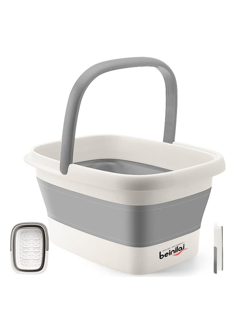 Beinilai - Collapsible Foot Bath Basin for Soaking Feet,Foot Soak Tub,Plastic Foot Bucket with Handles and Massage Acupoint,Foldable Laundry Basket-Gery - Image 1