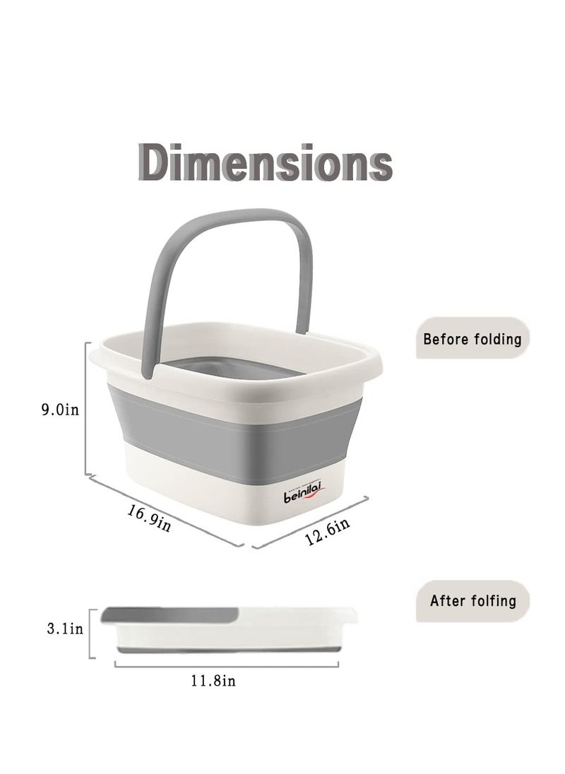 Beinilai - Collapsible Foot Bath Basin for Soaking Feet,Foot Soak Tub,Plastic Foot Bucket with Handles and Massage Acupoint,Foldable Laundry Basket-Gery - Image 1