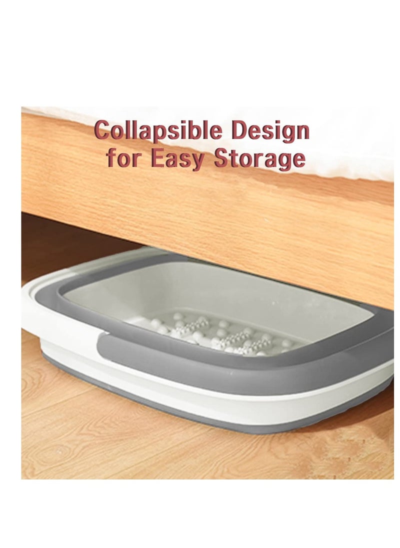 Beinilai - Collapsible Foot Bath Basin for Soaking Feet,Foot Soak Tub,Plastic Foot Bucket with Handles and Massage Acupoint,Foldable Laundry Basket-Gery - Image 1