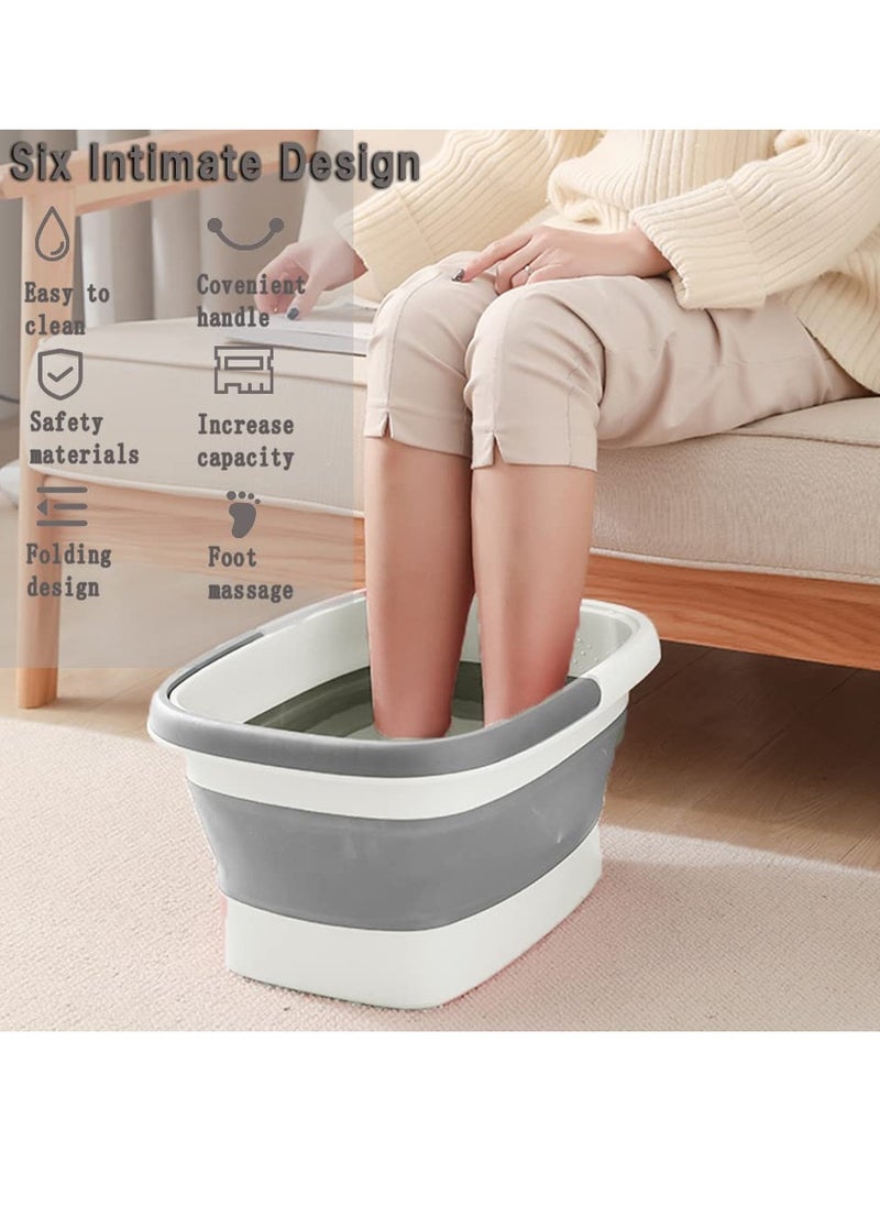 Beinilai - Collapsible Foot Bath Basin for Soaking Feet,Foot Soak Tub,Plastic Foot Bucket with Handles and Massage Acupoint,Foldable Laundry Basket-Gery - Image 1