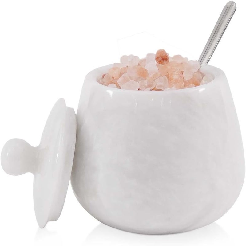 MARBLE RANGE Marble Salt Cellar with Lid 3.5 Inch handmade White Stone Salt Jar for Kitchen, Herb & Spice Storage Container, Countertop Sugar Bowl, Elegant Marble Canister – Perfect Holiday & Christmas Gift - Image 1