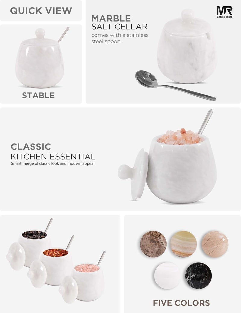MARBLE RANGE Marble Salt Cellar with Lid 3.5 Inch handmade White Stone Salt Jar for Kitchen, Herb & Spice Storage Container, Countertop Sugar Bowl, Elegant Marble Canister – Perfect Holiday & Christmas Gift - Image 4