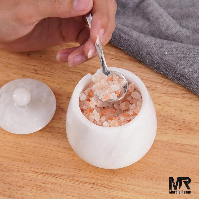 MARBLE RANGE Marble Salt Cellar with Lid 3.5 Inch handmade White Stone Salt Jar for Kitchen, Herb & Spice Storage Container, Countertop Sugar Bowl, Elegant Marble Canister – Perfect Holiday & Christmas Gift - Image 3