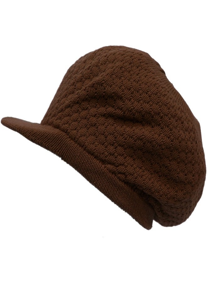 SSK Rasta Knit Tam Hat Dreadlock Cap (Large Round Solid Brown w/Brim)
