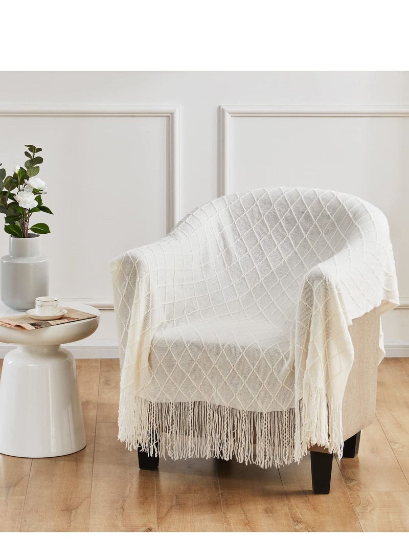 SYOSI Sofa Decorative Blanket, Soft and Comfortable Knitted Blanket with Tassels for Sofa and Bed Diamond Shaped Coverlet Lightweight Decorative Bed End Blanket Nap Blanket (beige, 127x152cm) - Image 2