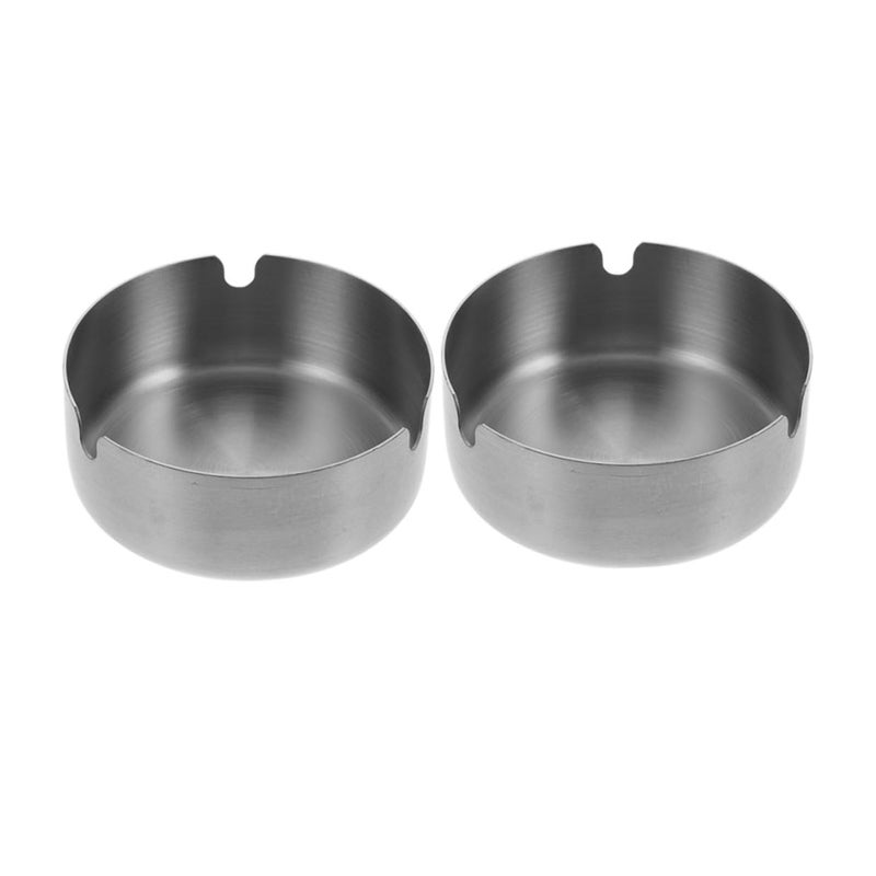 2Pcs 8cm Round Stainless Steel Windproof Ashtray Portable Indoor Outdoor Use - Image 2