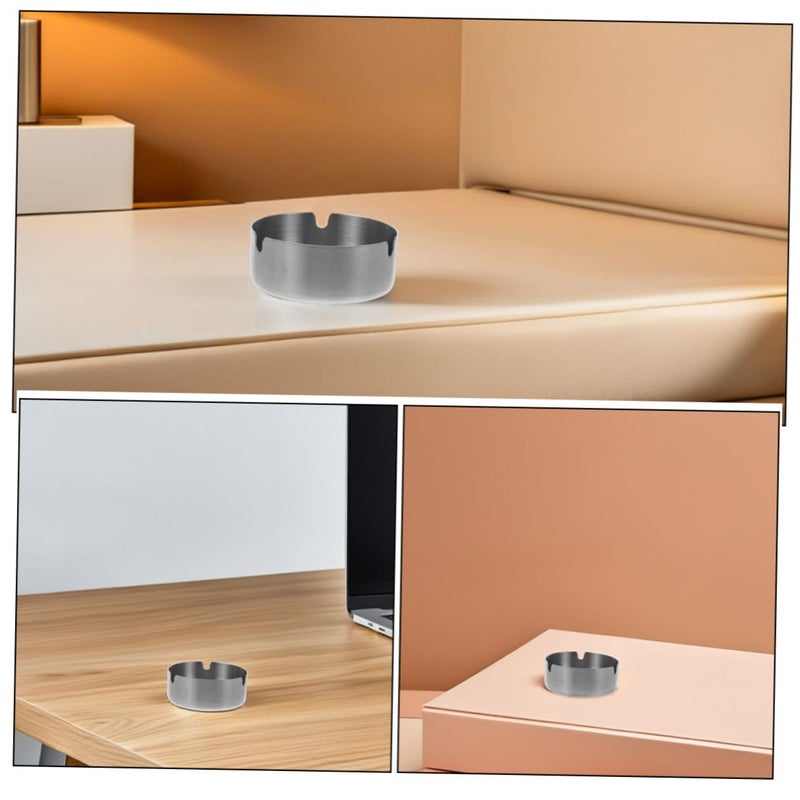2Pcs 8cm Round Stainless Steel Windproof Ashtray Portable Indoor Outdoor Use - Image 4