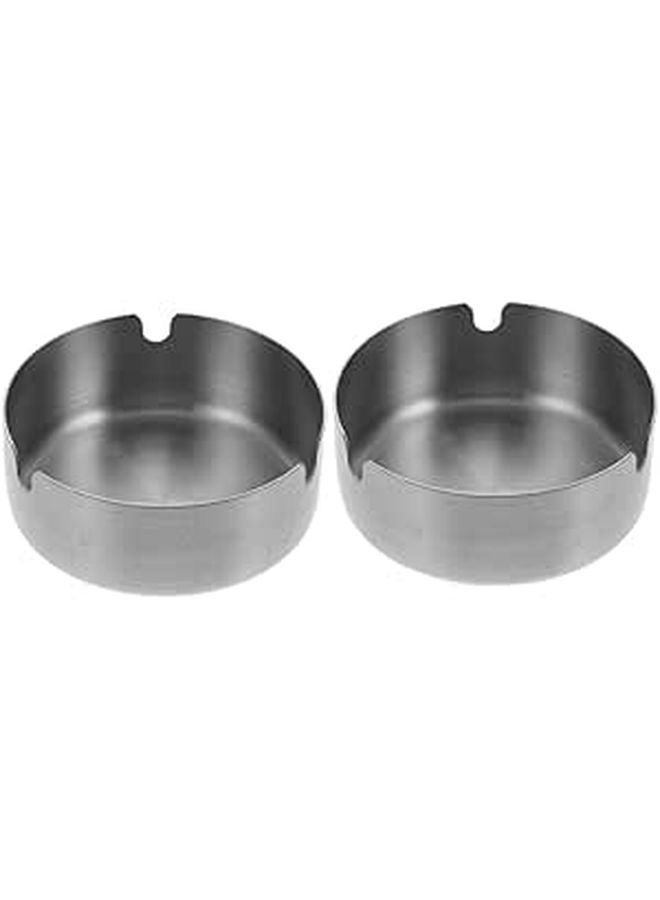 2Pcs 8cm Round Stainless Steel Windproof Ashtray Portable Indoor Outdoor Use - Image 1