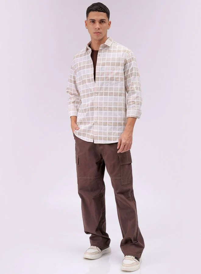 The Indian Garage Co Men Slim Fit Checkered Full Sleeves Cutaway Collar Casual Shirt