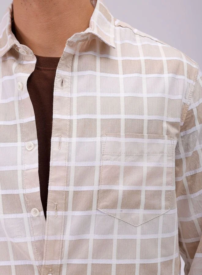 The Indian Garage Co Men Slim Fit Checkered Full Sleeves Cutaway Collar Casual Shirt