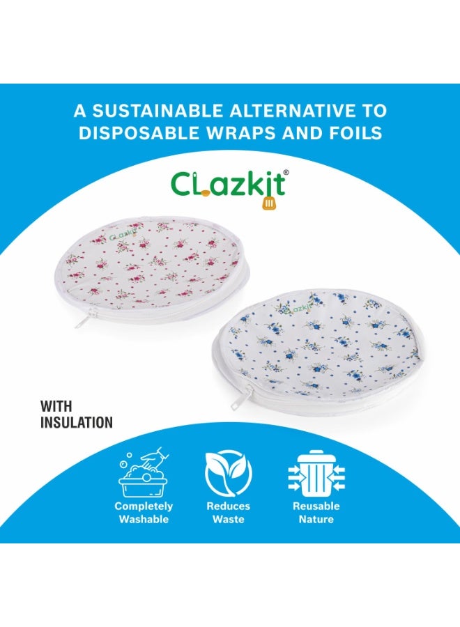 Clazkit غطاء خبز روتي قطني من كلازكيت، غطاء خبز شاباتي دائري الشكل معزول بسحاب، منديل مطبخ تقليدي (قد يختلف اللون) يحافظ على خبز الروتي والشاباتي طازجًا - طقم من قطعتين - Image 3