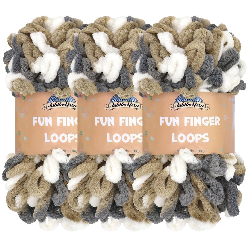 BambooMN JubileeYarn Fun Finger Loops Yarn  100gSkein Jumbo Polyester  Brown Grey White  3 Skeins