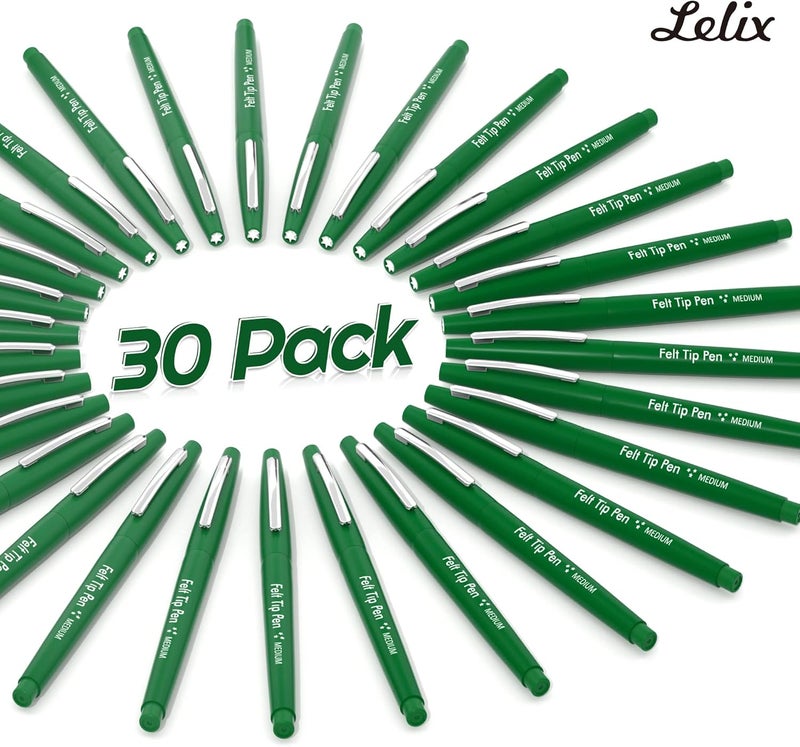 Lelix Felt Tip Pens, 30 Green Pack, 0.7mm Medium Point, Felt Tip Markers Pens for Journaling, Writing, Note Taking, Planner, Perfect for School Office and Art Supplies - Image 2