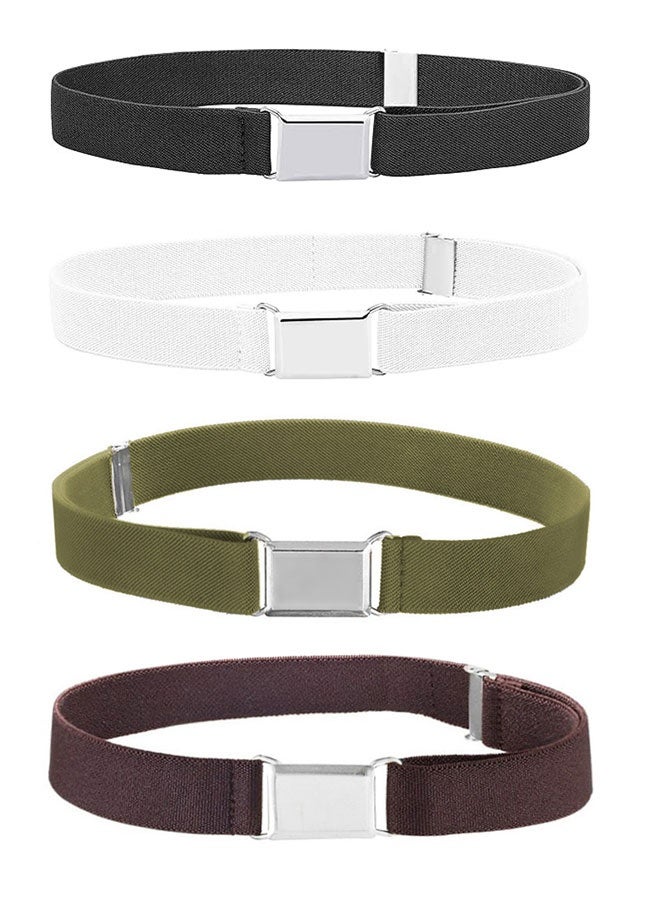 4 Pieces Toddler Kids Belt Elastic Adjustable Stretch Belt Silver Square Buckle for Boys Gilrs Pants Uniform Jeans - Image 1