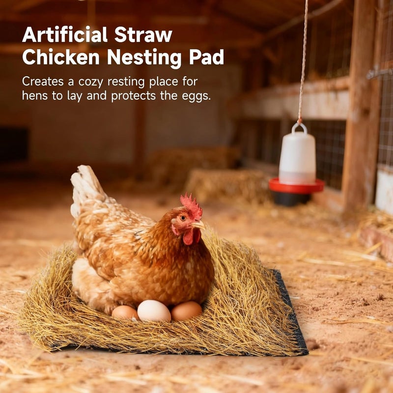 12 Pcs Chicken Nesting Pads, Washable Reusable Plastic Straw Mats, 12x12 Artificial Nest Box Liners, Thick Soft Cuttable Fake Beddings for Chickens, Ducks, Rabbits - Image 2