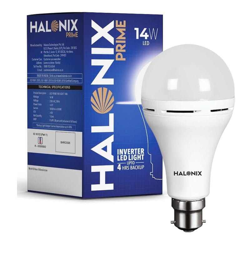 Halonix 14W Emergency Bulb | Rechargeable For Power Cuts Backup : 4Hrs Cool Day Light Pack Of 1 Light, B22D, Led - Image 1