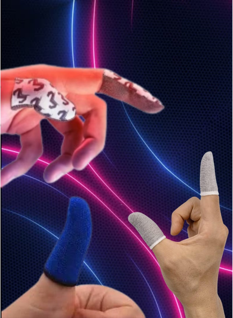 Memo 6-Piece Gaming Finger Sleeves with Metal Storage Box – 2 Silver Memo Logo, 2 Blue, 2 Gray, Anti-Sweat & Sensitive Touch Finger Gloves for PUBG, Free Fire & Mobile Gaming - Image 3