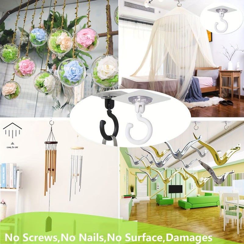 4pcs Plastic Adhesive Wall Hooks 360 Degree Rotatable Ceiling Hooks Strong Bearing Self Adhesive Hooks For Dome Bed Canopy Netting Home Organization Storage Heavy Duty Hanging Organizers Dorm Room Essentials - Image 4