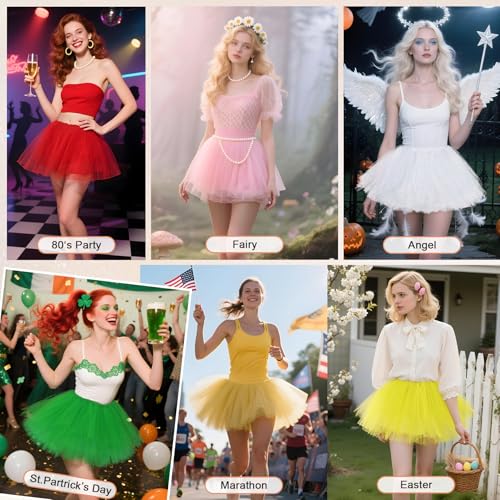 American Trends Women's Tutu Skirt Elastic 5 Layered Vintage Tulle Ballet Skirt Party Festival Costume White - Image 5