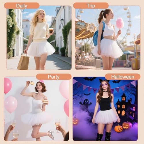 American Trends Women's Tutu Skirt Elastic 5 Layered Vintage Tulle Ballet Skirt Party Festival Costume White - Image 3