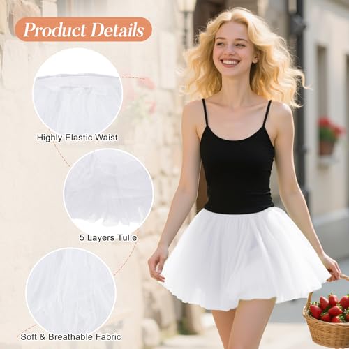American Trends Women's Tutu Skirt Elastic 5 Layered Vintage Tulle Ballet Skirt Party Festival Costume White - Image 2