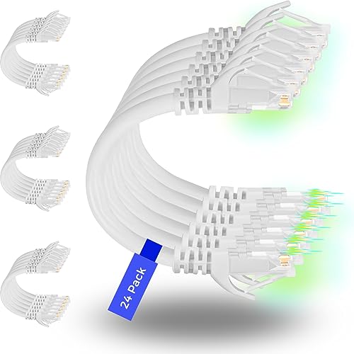 Rapink Patch Cables Cat6 05ft 48 Pack Ethernet Patch Cable 10G Cat 6 Patch Cable for Patch Panel to Switch Flexiable Cat 6 Ethernet Cable with Gold Plated White - Image 1