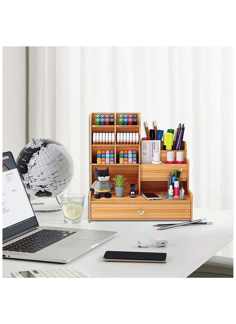YelaJoy Wooden Desk Organiser DIY Desktop Tidy Pen Holder Large Capacity Stationery Storage Box with Drawer for Home Office and School  - Image 4