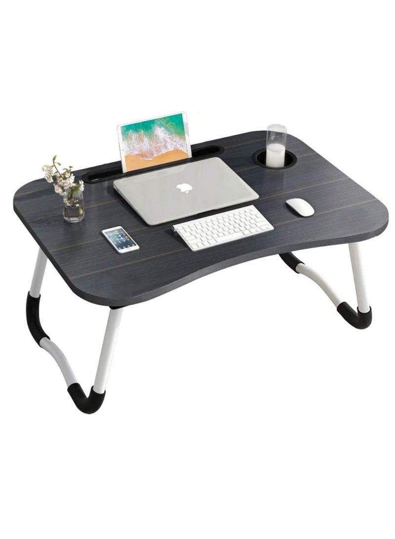 Meetion Portable Folding Laptop Desk for Bed，With iPad and Cup Holder Adjustable Lap Tray Notebook Stand， Foldable Non-Slip Legs Reading Table Tray for working，studying，camping 60x40x28cm Black  - Image 1