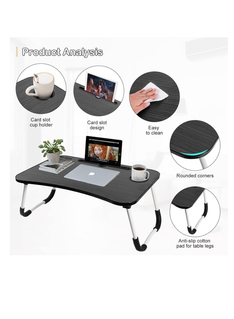 Meetion Portable Folding Laptop Desk for Bed，With iPad and Cup Holder Adjustable Lap Tray Notebook Stand， Foldable Non-Slip Legs Reading Table Tray for working，studying，camping 60x40x28cm Black  - Image 5