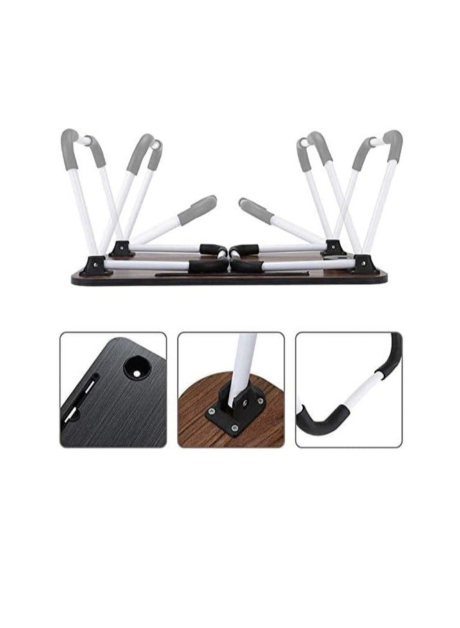 Meetion Portable Folding Laptop Desk for Bed，With iPad and Cup Holder Adjustable Lap Tray Notebook Stand， Foldable Non-Slip Legs Reading Table Tray for working，studying，camping 60x40x28cm Black  - Image 3