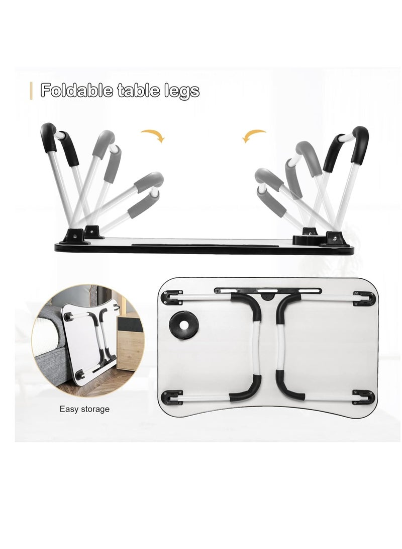 Meetion Portable Folding Laptop Desk for Bed，With iPad and Cup Holder Adjustable Lap Tray Notebook Stand， Foldable Non-Slip Legs Reading Table Tray for working，studying，camping 60x40x28cm Black  - Image 4
