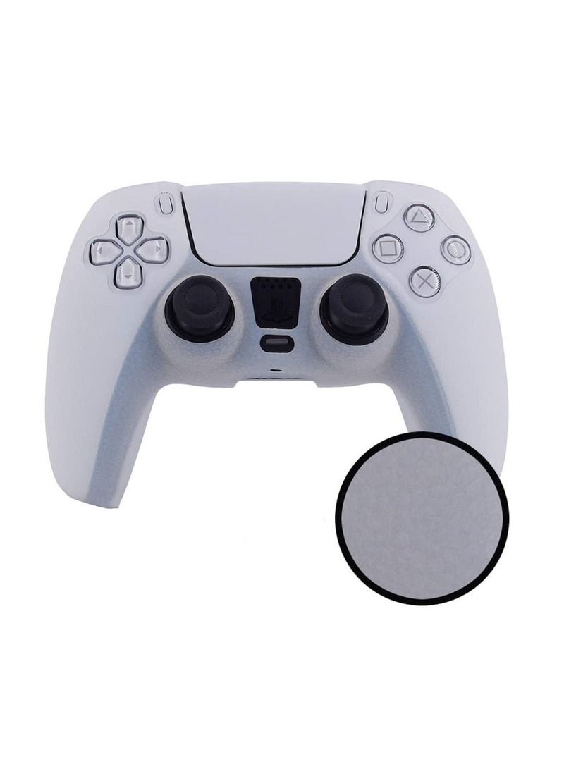 Leather Texture Soft Silicone Protection Case Cover Electronic Game Machine Accessories Compatible with SONY PlayStation 5 PS5 Wireless Controller for Dual Sense (White)  - Image 1