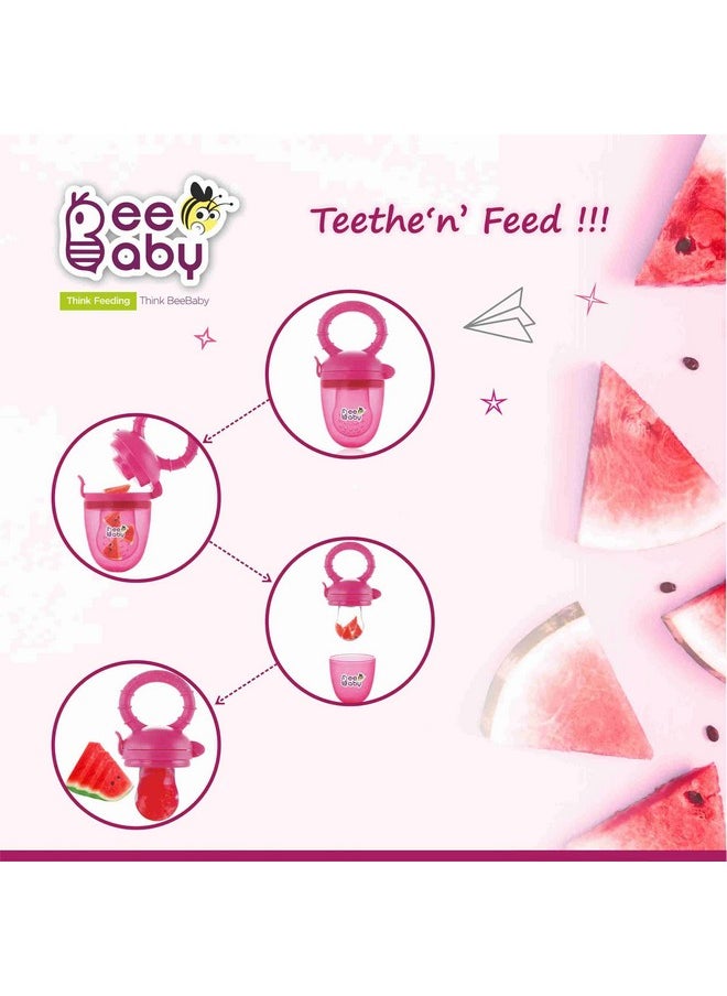 Beebaby - Soft Silicone Nibbler With Extra Mesh For Babies, Baby Fruit & Food Feeder, Anti Choking Fruit Pacifier, Teether For Infant, 100% Bpa Free, 3 Months+ (Fruttino - Pink) - Image 1