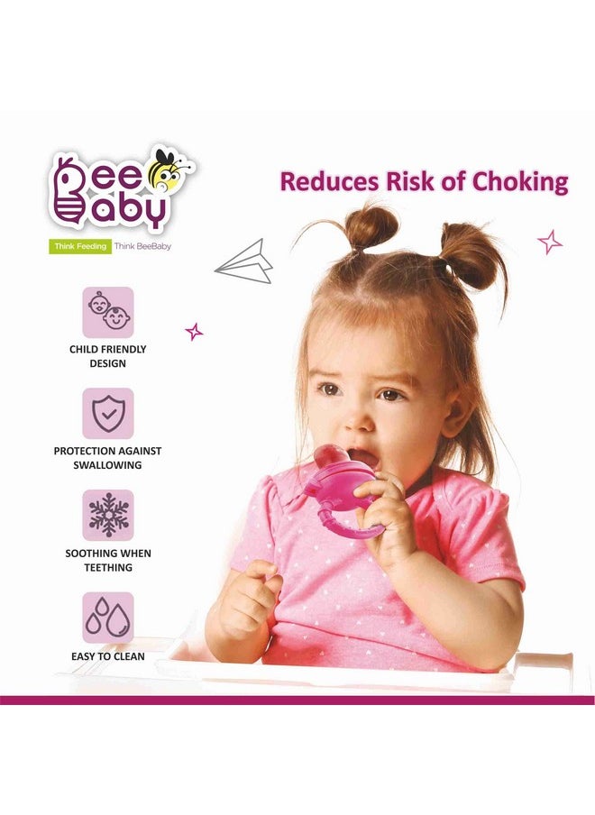 Beebaby - Soft Silicone Nibbler With Extra Mesh For Babies, Baby Fruit & Food Feeder, Anti Choking Fruit Pacifier, Teether For Infant, 100% Bpa Free, 3 Months+ (Fruttino - Pink) - Image 1