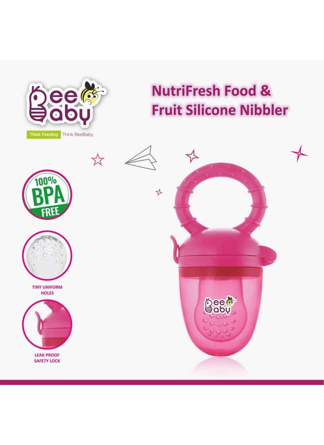 Beebaby - Soft Silicone Nibbler With Extra Mesh For Babies, Baby Fruit & Food Feeder, Anti Choking Fruit Pacifier, Teether For Infant, 100% Bpa Free, 3 Months+ (Fruttino - Pink) - Image 1