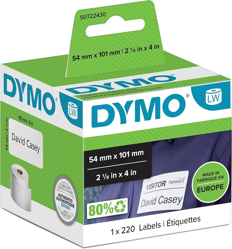 DYMO Authentic LabelWriter Large Shipping Labels and Name Badges - 54 mm x 101 mm - Self-Adhesive Roll of 220 Easy-Peel Labels - Image 1