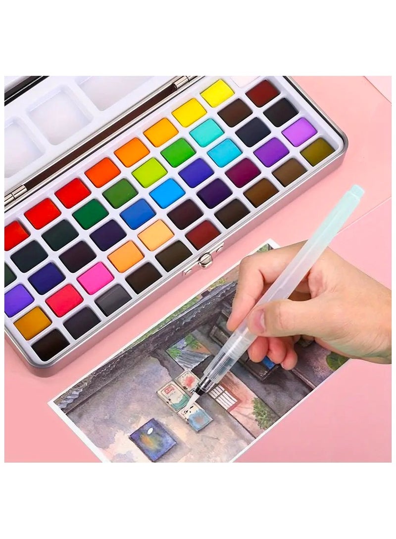 SUZZ 50-Color Watercolor Paint Set, Portable Metal Boxed Solid Pigment Supplies, Travel Watercolor Kit With Brush,Sponge And Palette,Ideal For Adults, Kids, Beginners And Professional Art Supplies - Image 4