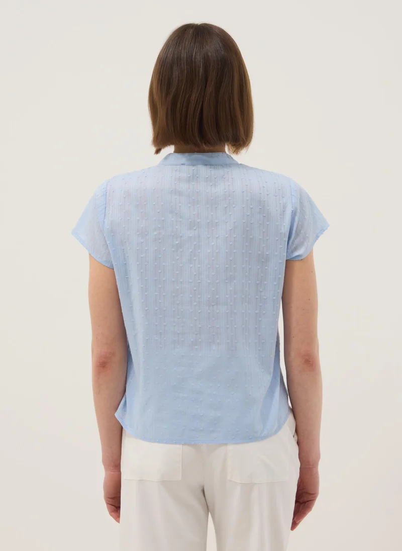 Ovs  OVS Light Blue Pure Cotton Regular Fit Deep V Shirt With Transparency for Women | Best Price UAE