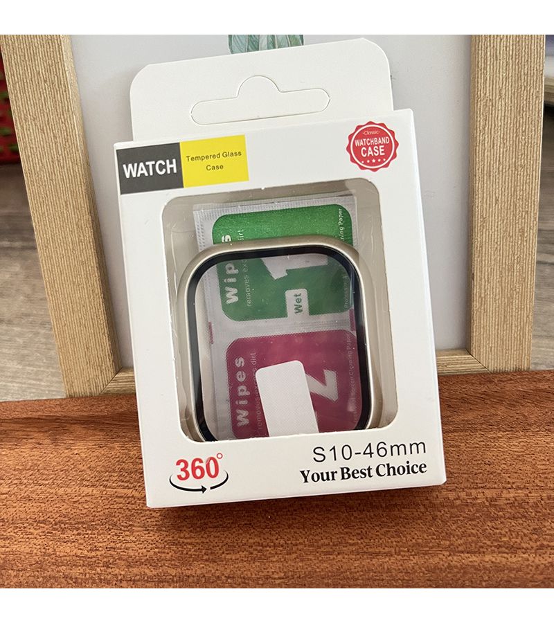 واقي الشاشة الزجاجي وحافظة الحماية المتوافقة مع Apple Watch Series 11 و10 و9 و8 و7 و6 بمقاسات 42 مم و44 مم و45 مم و46 ملم، لـ 41 ملم و40 ملم، لساعة آي واتش، فضي 3 - Image 1